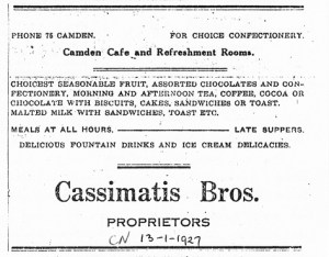 Advertisement Camden News 13 January 1927