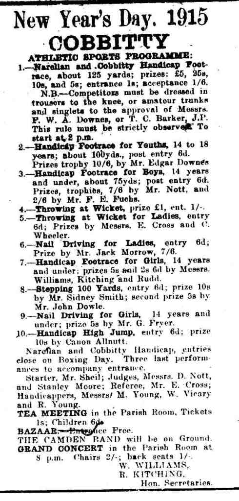 1915 Cobbitty Sports Day Schedule