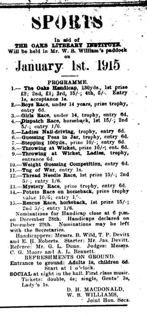 1915 The Oaks Sports Day Schedule