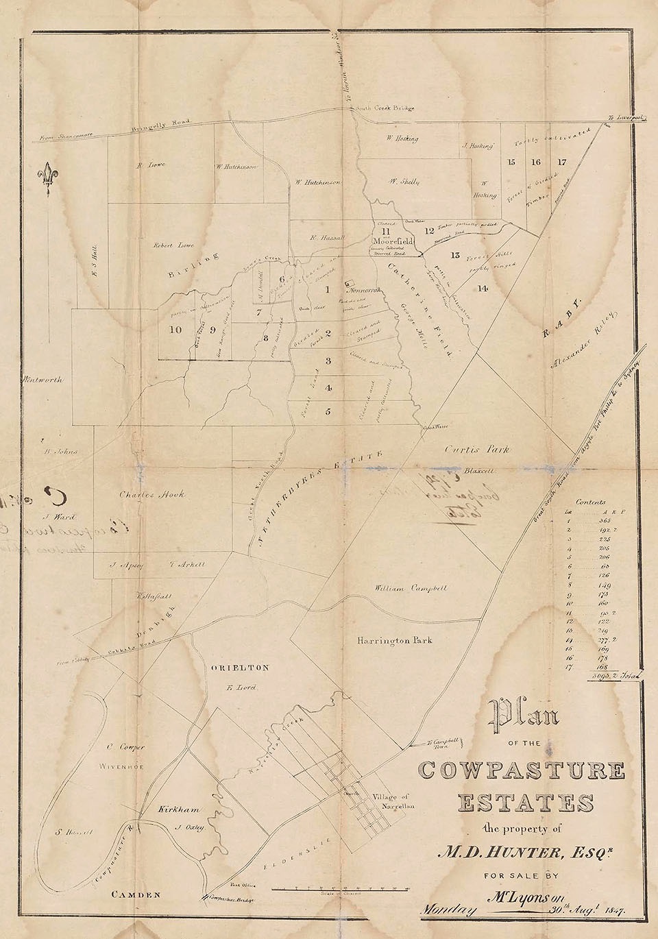 Map Bringelly Cowpasture Estate Map 1847 Land of MD Hunter NLA