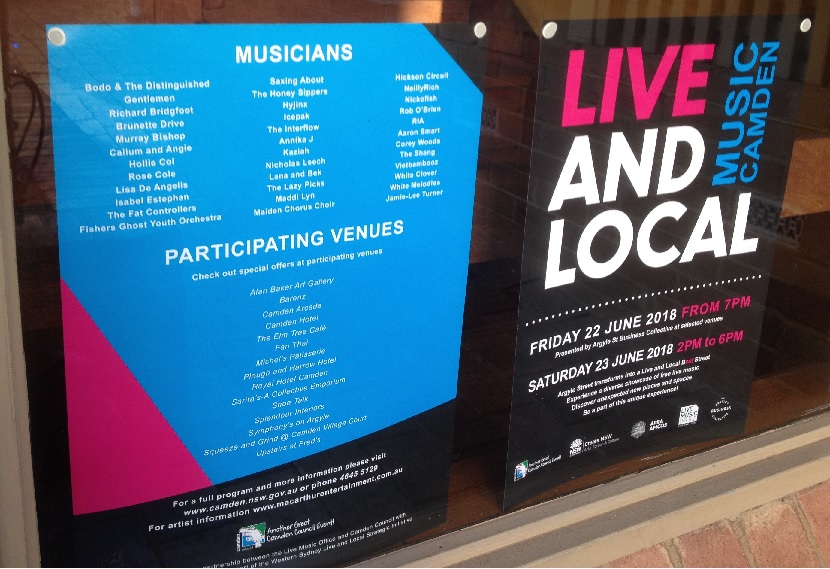 Camden Live & Local 2018 Signage Gig guide Elm Tree Cafe