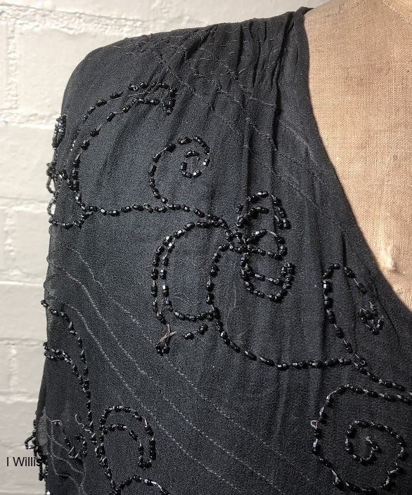Camden Museum Mrs Wilsons black dress beading on shoulder mid-1920s IW 2019