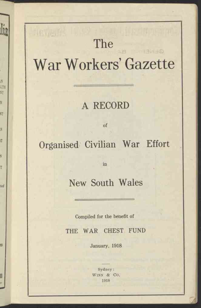 War Workers Gazette Title Page 1918 nla.obj-38842598-5 lowres
