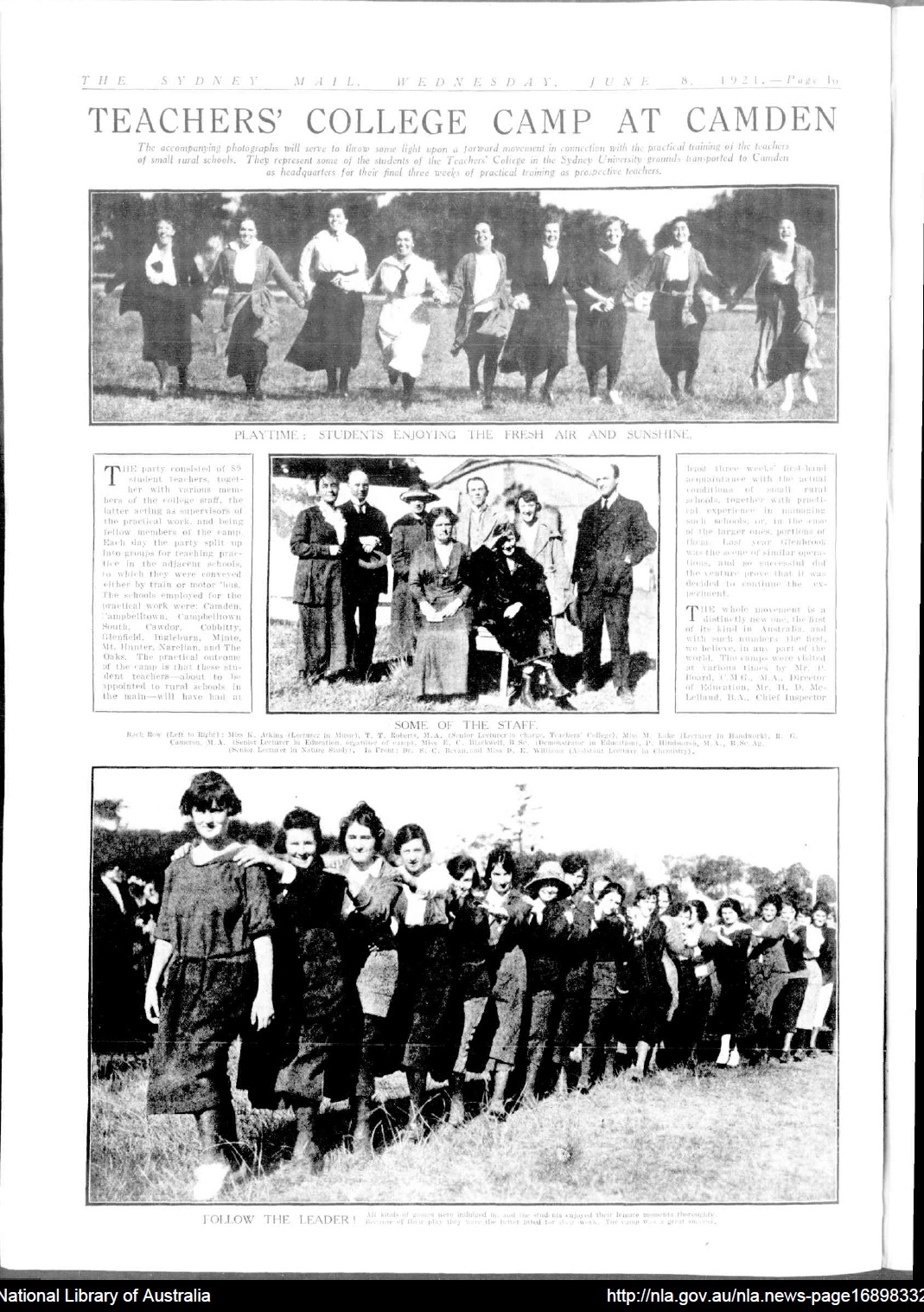 Camden Trainee Teacher camp 1921 SydMail1921Jun8