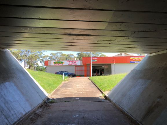 Airds Shopping Centre Frontage from Walkway underpass 2020 IW lowres