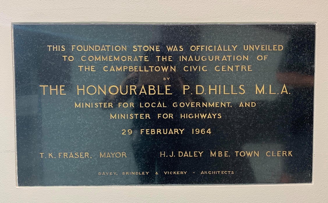 Campbelltown Plaque Commemorating Opening Campbelltown Council Office 1964 H Neville 2020 lowres